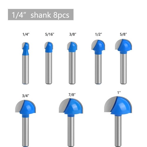 8pcs Cove Core Box Router Bit Set 1/4-inch Round Shank for Woodworking Grooving - Picture 2 of 13