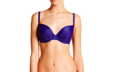 PROFILE BY BLUSH WOMEN'S UNDERWIRE BIKINI SWIM TOP SOLID BLUE SMALL E CUP $80