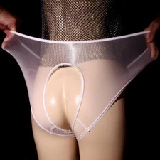 Womens Shiny Glossy Sheer Crotchless Shorts Underwear Thongs See Through Panties