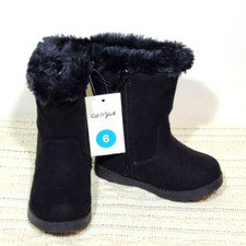 Cat Jack Girls Winter Shearling Boots Black Toddler Size 6 Fur Snow Side Zip