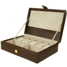 Valet Leather Brown Crocodile Grain Top Space 5 Watches Large Space Pens Glasses