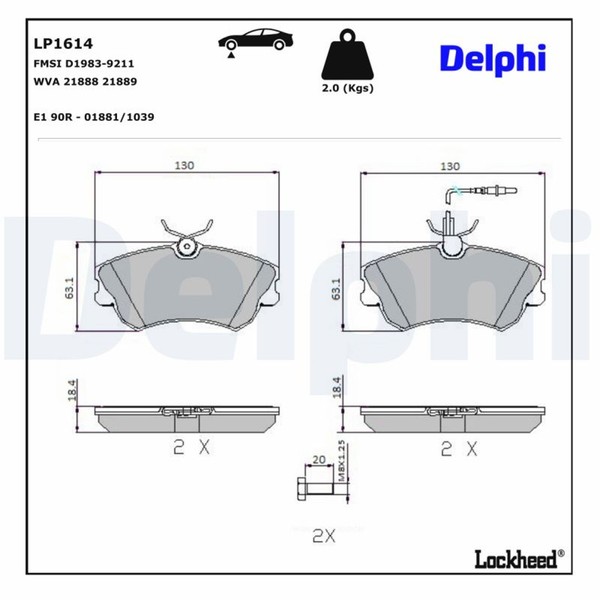 Delphi Bremsbelagsatz Scheibenbremse LP1614 FüR Renault Espace 3 Dti JE0M JE0A-image