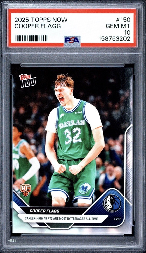 2025-26 Topps Now NBA Cooper Flagg #150 RC Rookie Career-High 49 PTS PSA 10 QTY