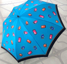 Christian Dior 2-fold folding Umbrella with bag Jewelry pattern Blue Pre-owned