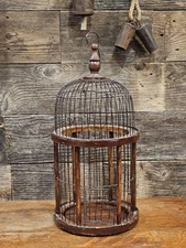 Vintage Antique Wooden and Wire Bird Cage Hanging or Tabletop