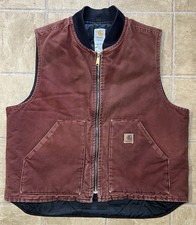 Vintage Carhartt V02 CLY Red Sandstone Quilt Lined Vest Mens XL Reg Made in USA