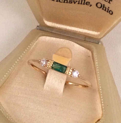 Vintage Jewellery Gold Ring Emerald White Sapphires Antique Deco Dress Jewelry