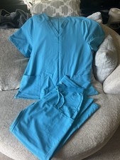 Mandala Women s Medical Scrub Set Solid Pacific Blue 2XL V-Neck Top XL Pants