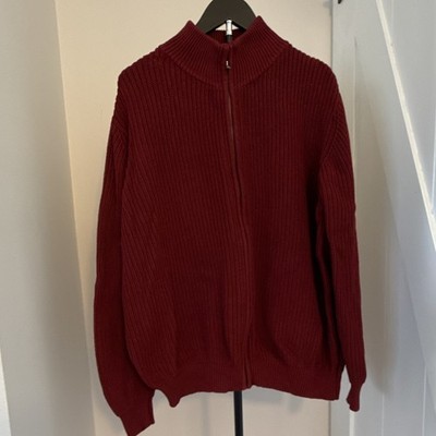 L.L. Bean XXL Full Zip Knit  grandpa   Sweater Red Cotton Mock Neck Long Sleeve 