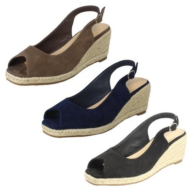 Damen Anne Michelle Mikrofaser Keilabsatz eckige Zehenpartie Sandalen F2R306