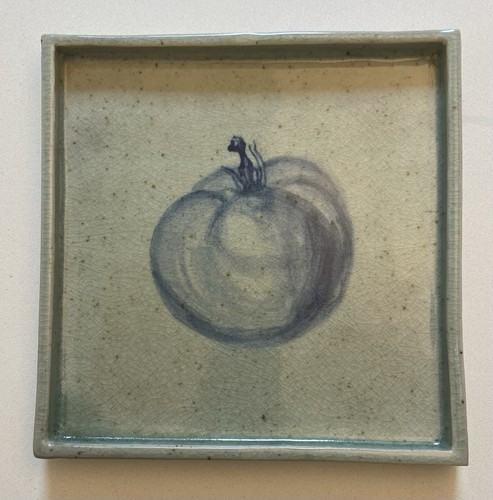 Small Ceramic Tray Hand Painted w/ Blue Tomato 9" X 9" Charming Country Style! - Picture 5 of 14