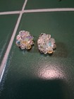 Vintage Aurora Borealis Crystal Bead Clip-On Earrings Clear Iridescent Flower — photo 1
