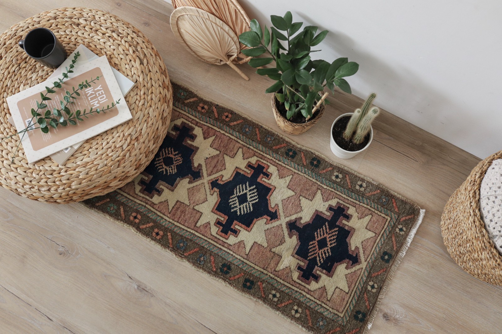 2x3 Vintage Turkish Rug, Wool Door Mat, Hand Knotted Rug, Muted Oushak Rug