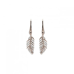 Authentic Rose Gold Plated Sterling Silver Diamante Feather Drop Earrings