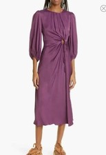 Farm Rio Piping Cutout Balloon Sleeve Dress In Purple Burgundy Size S