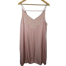 1.STATE Womens XL Rose Pink Lace Trim V-Neck Spaghetti Strap Slip Dress Lined