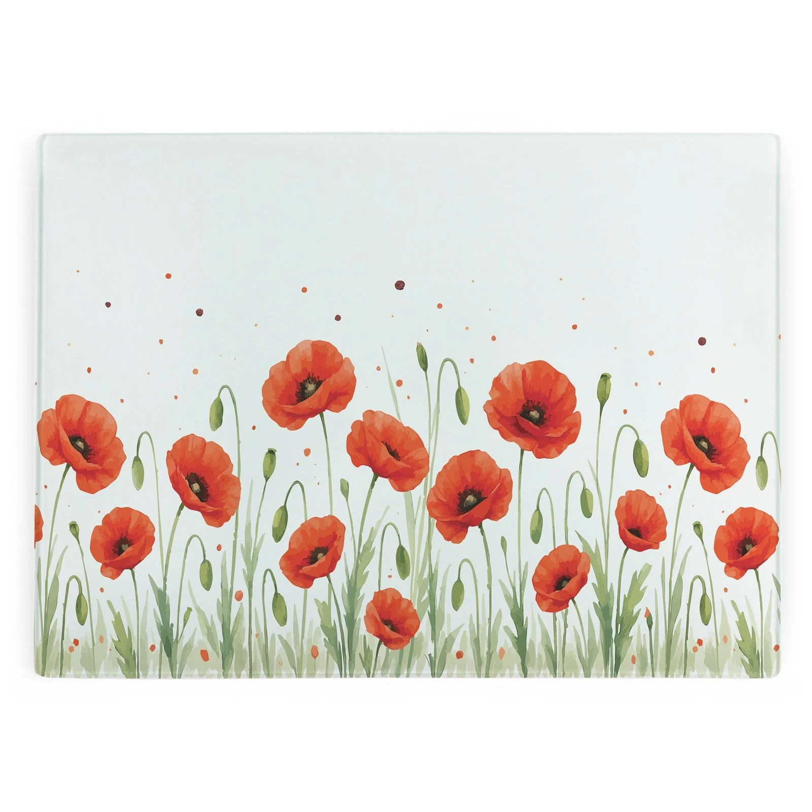 Summer Red Poppies Large Glass Chopping Board - Worktop Protector Kitchen Gift