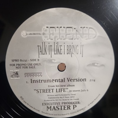 Fiend ''Talk It Like I Bring It'' 12'' Vinyl Record single, (1999) No Limit Records