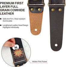 Nefelibata Guitar Strap, Sun & Moon Embroidery Guitar Straps with Head Cowhid...