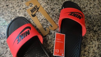 NWT Nike Mens Benassi Slide Sandal Infrared Solar Red Orbit Black US 13 UK 12