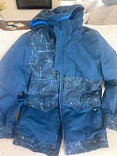 Obermeyer Teen Ski Jacket L 14-16 Blue Hooded Full Zip Splatter