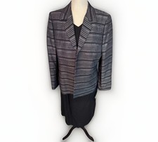 Kasper 3 Piece Striped Black Gray Skirt Suit Blazer Jacket Top Set Size 14 320