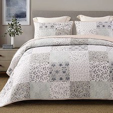 Reversible Boho Quilt Set Queen Size, 3 Pieces Patchwork Gray All Season
