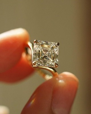 Solitaire Proposal Ring Asscher Cut Moissanite Delicate Classic Engagement Ring