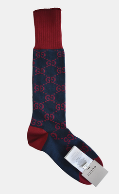 🆕️GUCCI Navy/Red Cotton Blend Knit/Rib Men's Long Socks M/11/24