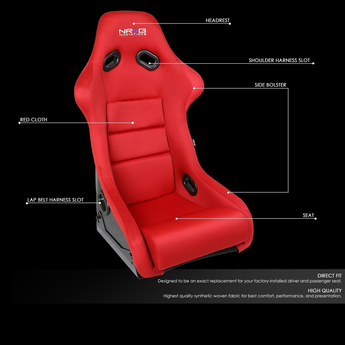 NRG PAIR RED SPORTS SPEC FIBERGLASS/WOVEN CUSHIONED BUCKET
