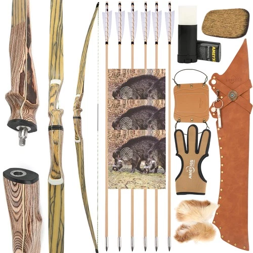 60" 62" 64" Takedown Longbow Set 20-50lbs Traditional Bow Archery Hunting Target