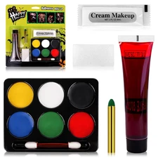 Face Body Paint Set, Halloween Makeup, 6 Colors Face Body Paint + Washable Fake
