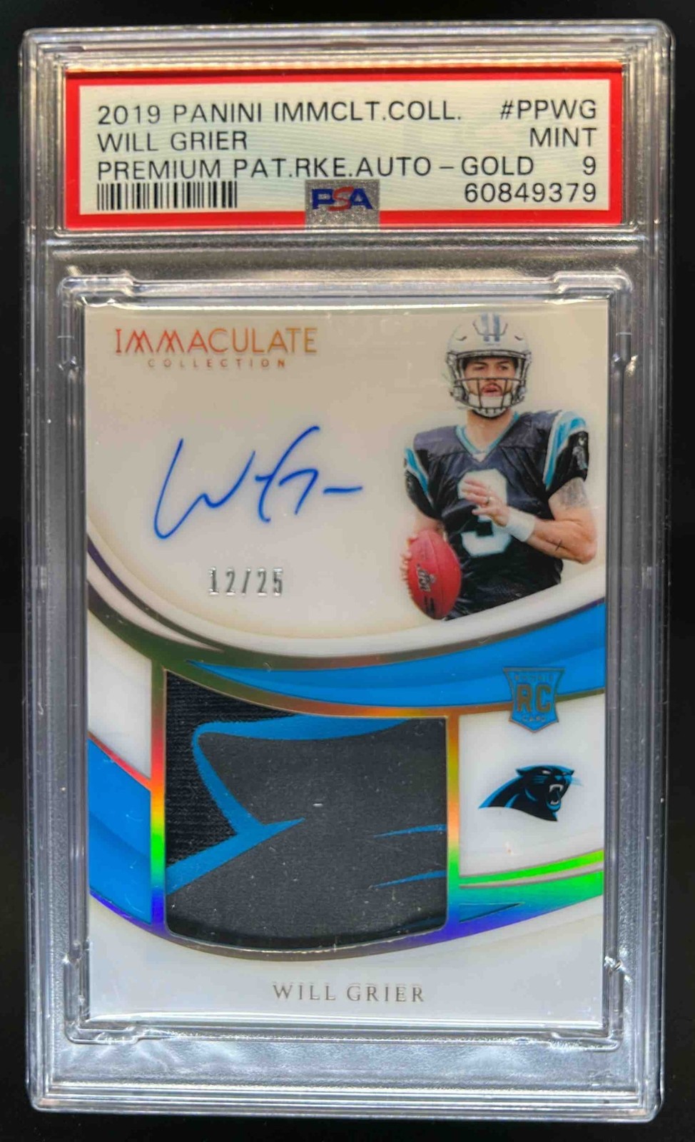 Will Grier Panini Immaculate Collection Premium Patch Rookie Autographs #PPWG Gold