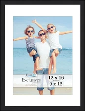  12x16 Picture Frame with Mat to 9x12 Image, Sturdy 12x16 mat to 9x12 Black
