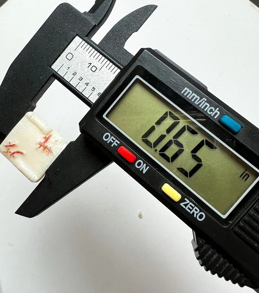 Vintage Ivory Glass Square Buttons Red Asian Characters Majong Mother Daughter - Image 4 of 4