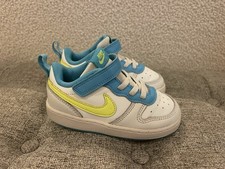 Nike Court Borough Low 2 PSV White Blue Volt Kids US 8 Child Toddler EUC Shoes