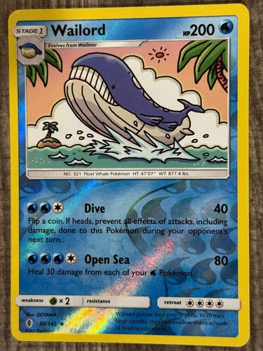 Wailord 30/145 Rare Guardians Rising Pokemon Reverse Holo LP