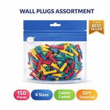 150pc Wall Plugs Assortment 5 6 7 8mm Masonry Brick Fixings Multi Colour