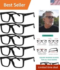 Readers for Men,1.5x Oversized Reading Glasses Women,5 Pack Black  Stylish M...