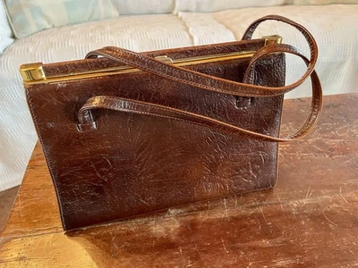 Sac à main vintage Salisbury’s Classic – cuir brun & fermoir doré - Photo 1/3
