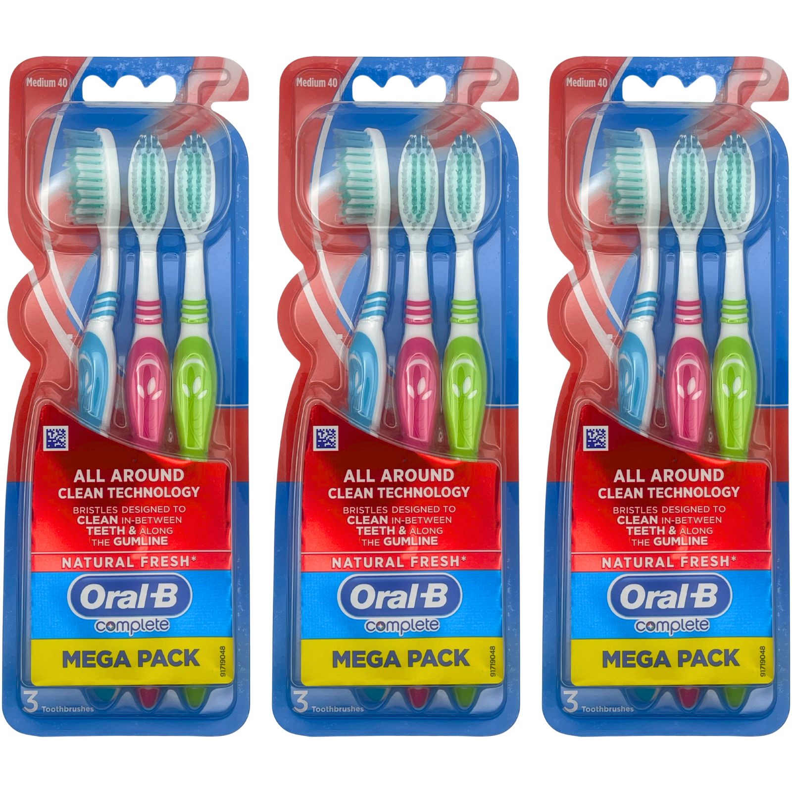 3x Oral-B Complete All Around Clean Technology Manual Toothbrushes Medium 3 Pack