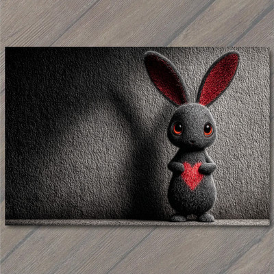 Art Print Shadow Bunny Red Heart Dark Wall Lighting Creepy Cute Contrast