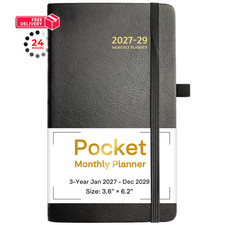 2027-2029 Pocket Monthly Planner, 3 Year Calendar 6.2'' x 3.6'', Black