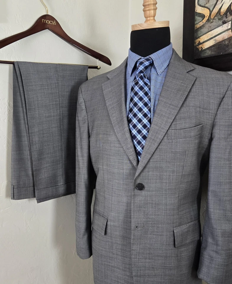 Traje Jos A Bank 2 Piezas 42S / 34x28 100% Lana Gris 2 Btn Chaqueta Pantalones Frente Plano Foto 2 de 4