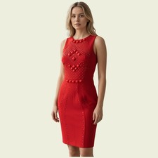 Tenax Rare Red Studded Bodycon Dress UK 8 US 4 EU 36 IT 40