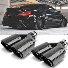 2.5" Inlet to Dual 4" Outlet Glossy Carbon Exhaust Tip For Mercedes-Benz CLA250