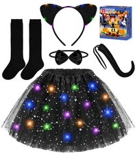 Kids Black Cat Costume Black Tutu Skirt Light Up Halloween Outfit for Girls