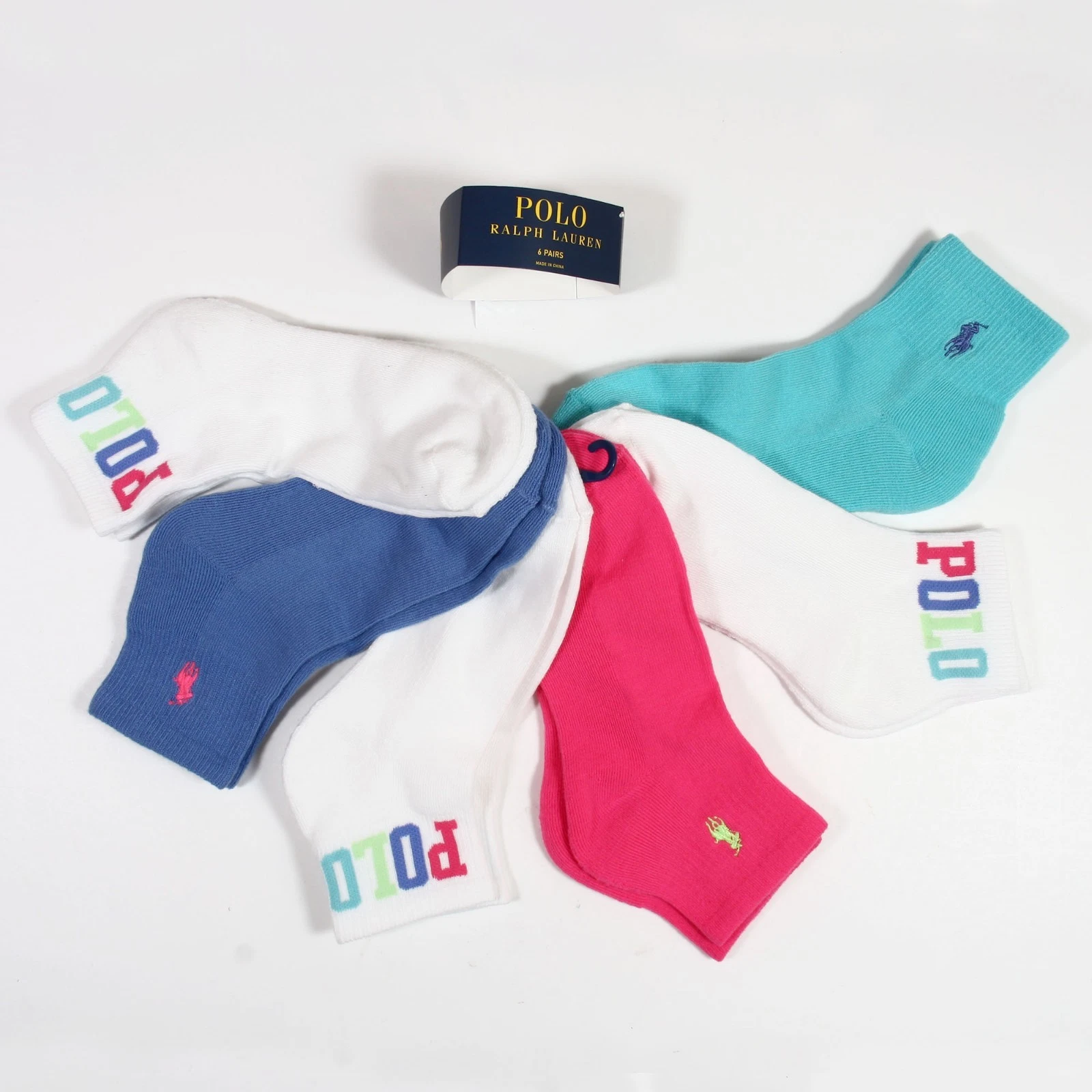 Polo Ralph Lauren Women's 6-Pair Quarter Socks Shoe Size 4-10.5