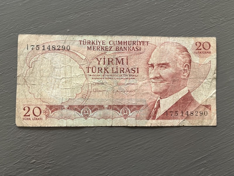 Turkey 20 Lira Türk Lirası 1970 Banknote -Mustafa Kemal Ataturk Vintage Banknote