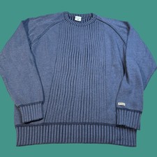 Columbia Mens Large Ribbed Sweater Blue Cotton Classic Outdoor Knit Vintage